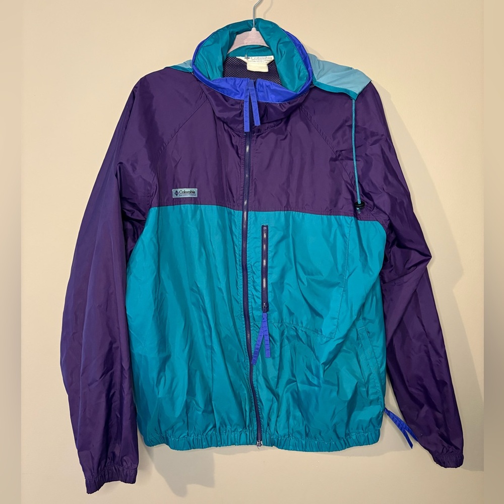 Vintage Columbia Jacket Mens Teal Purple Radial Sleeve Windbreaker 90s Gorpcore